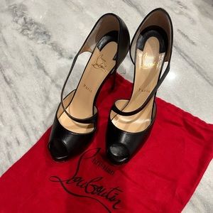 Christian Louboutin Shoes Black Heels Very Prive Leather Peep Toe Size EU 41